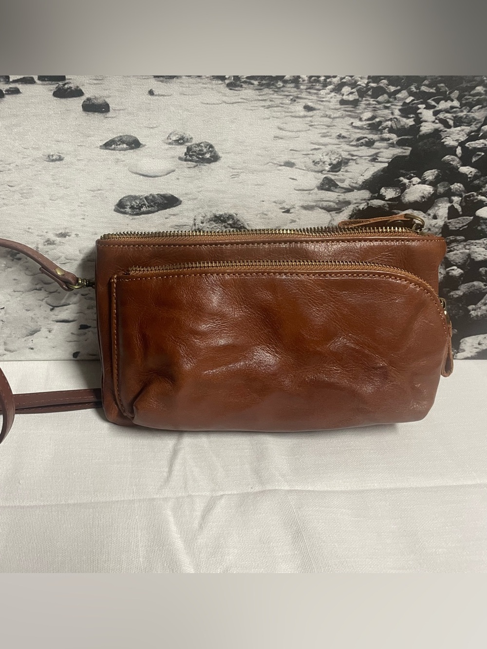 Genuine Brown Leather Crossbody Bag - Classic Organizer